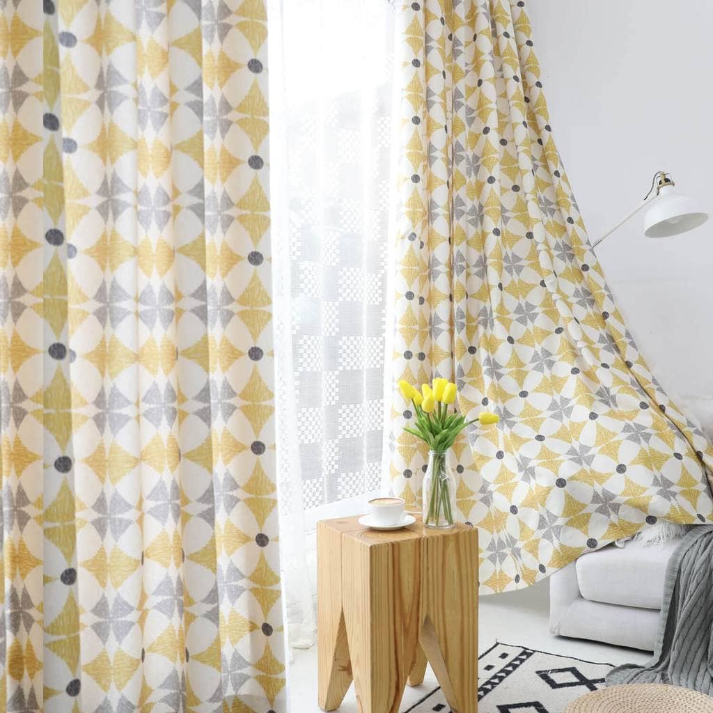 Mimosa Yellow Curtains Linen Bright Modern Geometry Drapes 2 Panels